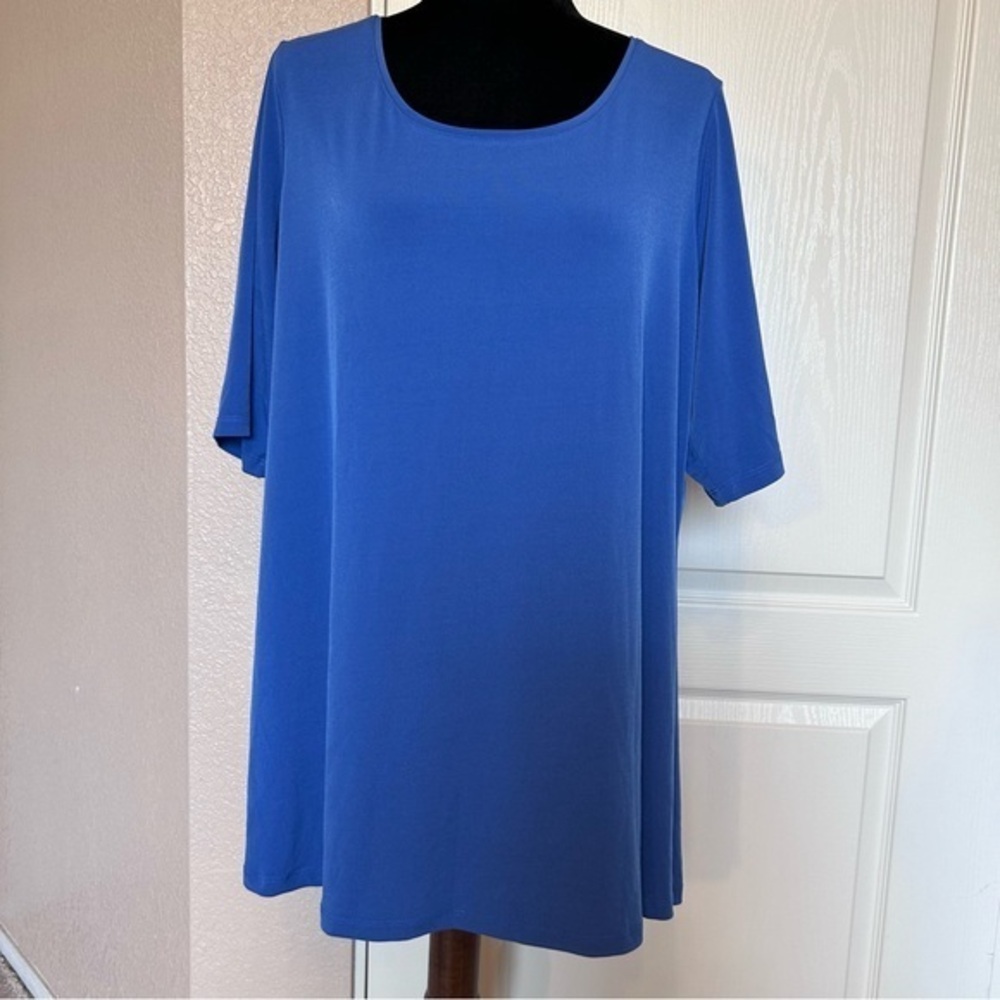 Susan Graver QVC Blue Scoop Neck Elbow‎ Length Sleeve Blouse Size XL